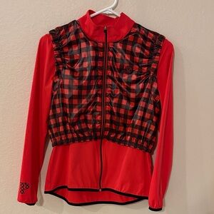 Vibrant Red Checkered Women's Bomber Jacket